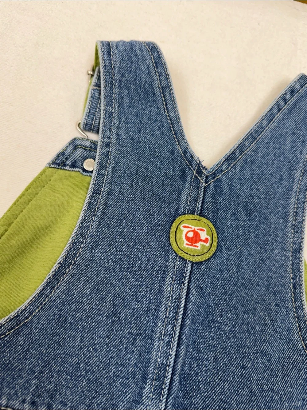 Vintage 2003 Gymboree Denim Overalls 3T Helicopter Green Lined
